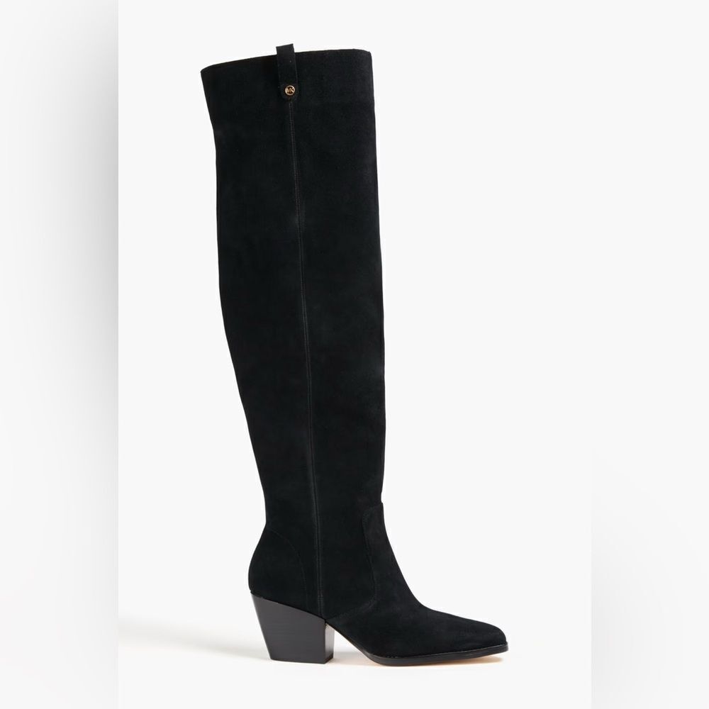 NWOB Michael Kors Harlow Black Suede Cuban Heel Over The Knee Boots size 6